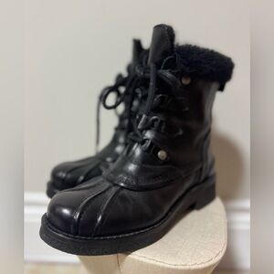 PAJAR Canada Black Leather Faux Fur Lined Boots (US 5-5.5)